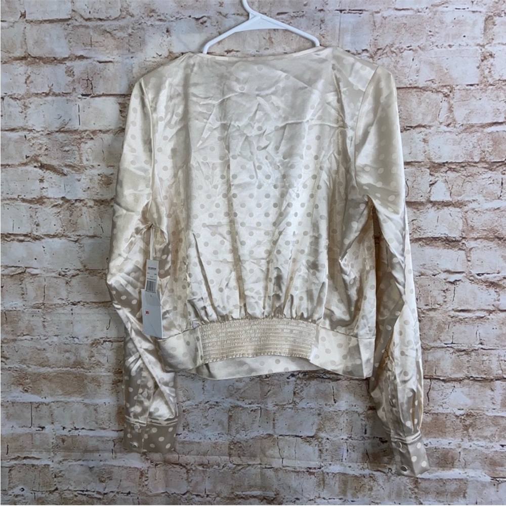 Good American Satin Jacquard Dot Blouse in Ivory Size 3 (large) NWT